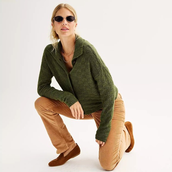Sonoma Collared Cardigan Sweater XL Green Grandpa Knit Long Sleeve Button - Picture 1 of 8